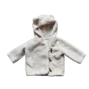 Cozy baby Cream Knit Hoodie Ivory sherpa Jacket Cardigan – Size 9 Months